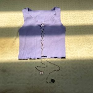 Purple Butterfly Chain Lace Up Tank Top